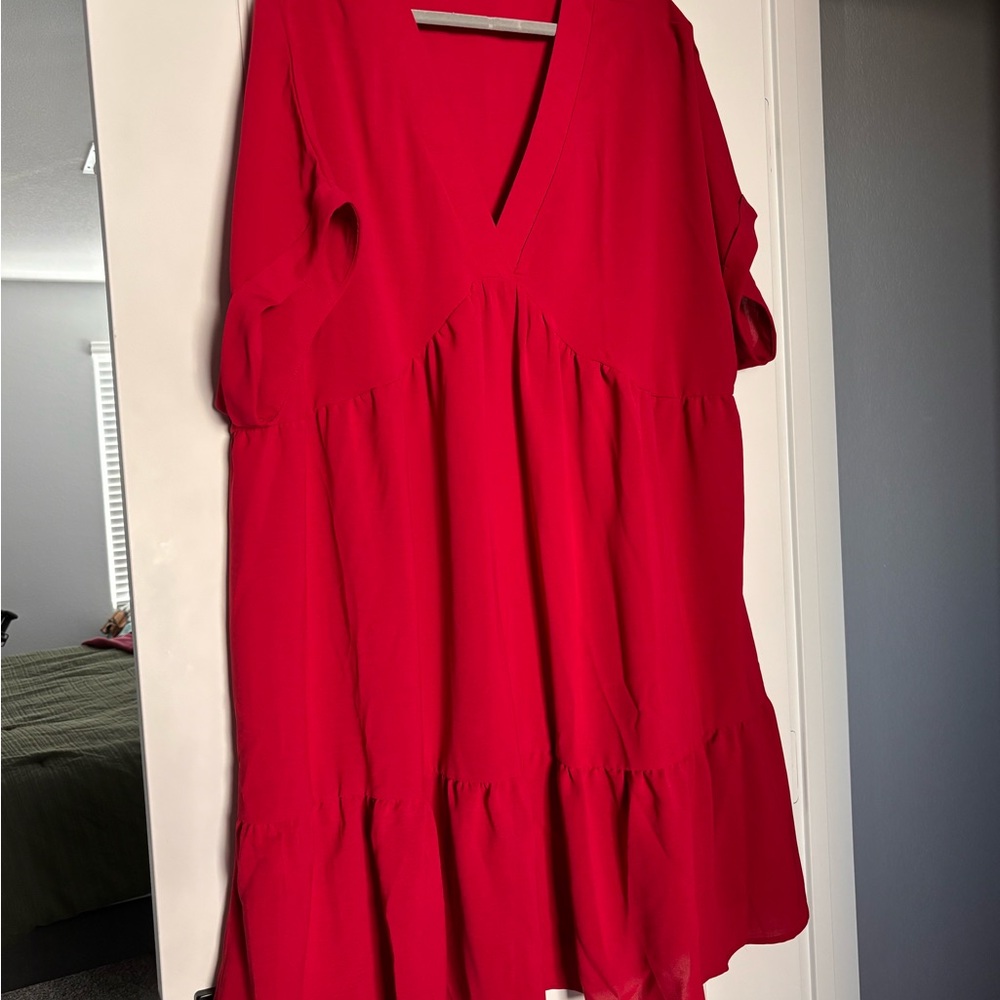 Red V-Neck Dress